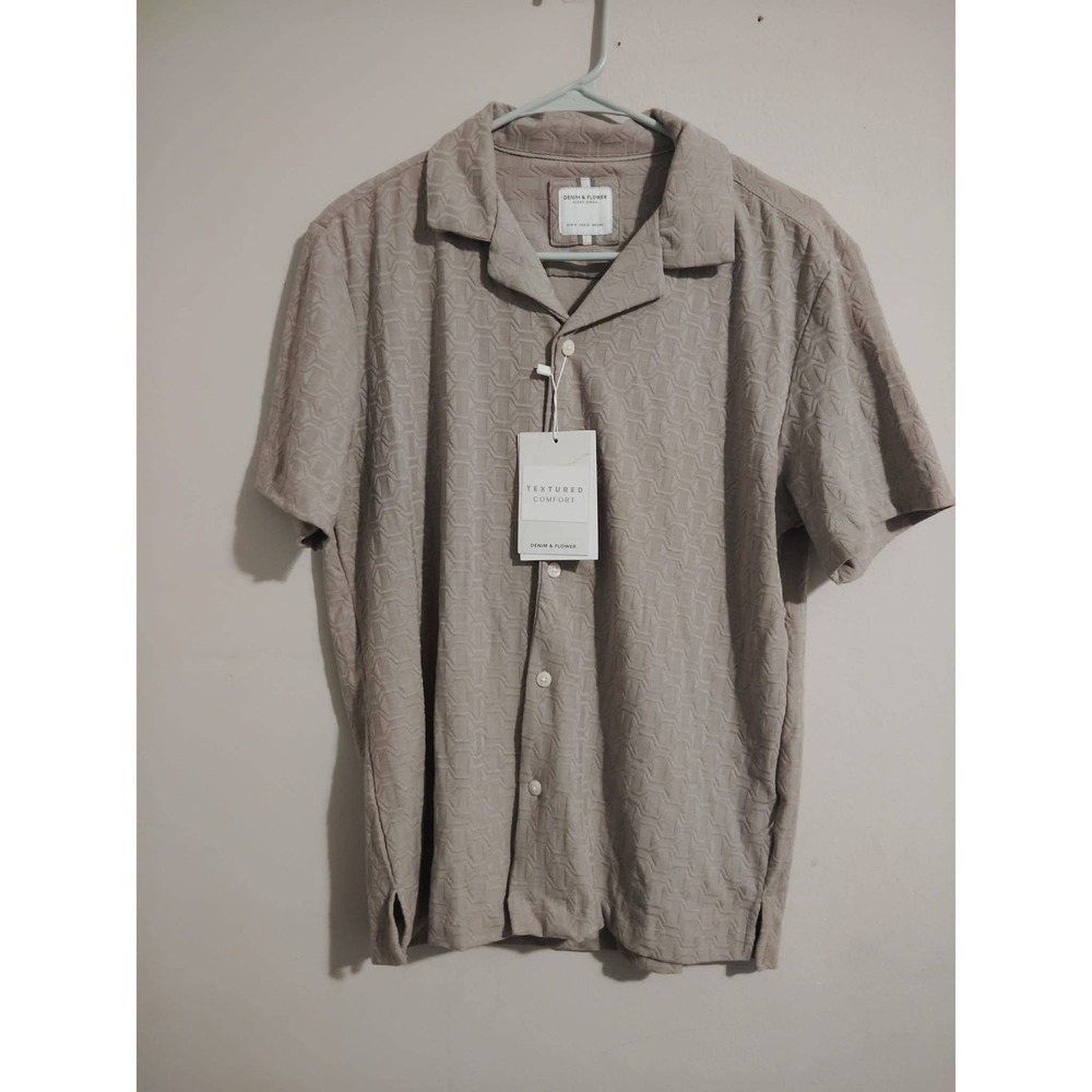 Denim & Flower Ricky Singh Men's Textured Knit Collar Shirt Tan NWT Size Medium